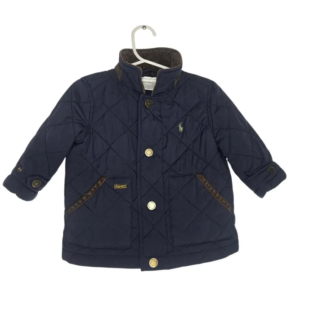 Ralph Lauren Baby Quilted Barn Jacket Corduroy Preppy Snap Front 12 Months